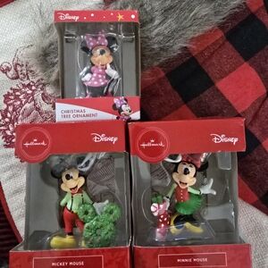 Hallmark Disney Mickey and Minnie Mouse Holiday Ornaments - Red, Green, Black